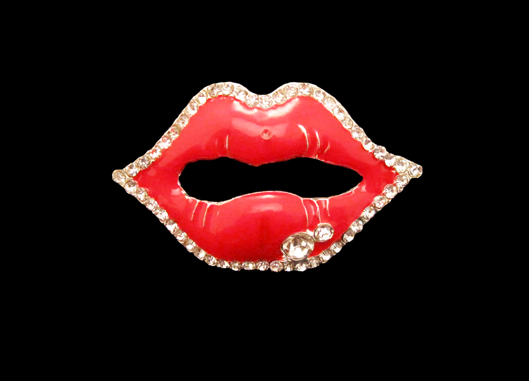 Red Lips Brooch With Rhinestones | Ulisse Fashion Art Details
